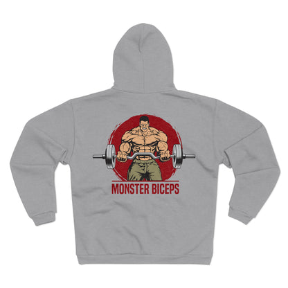 Fitness Motivation Unisex Hooded Zip Sweatshirt - 'Monster Biceps' Design