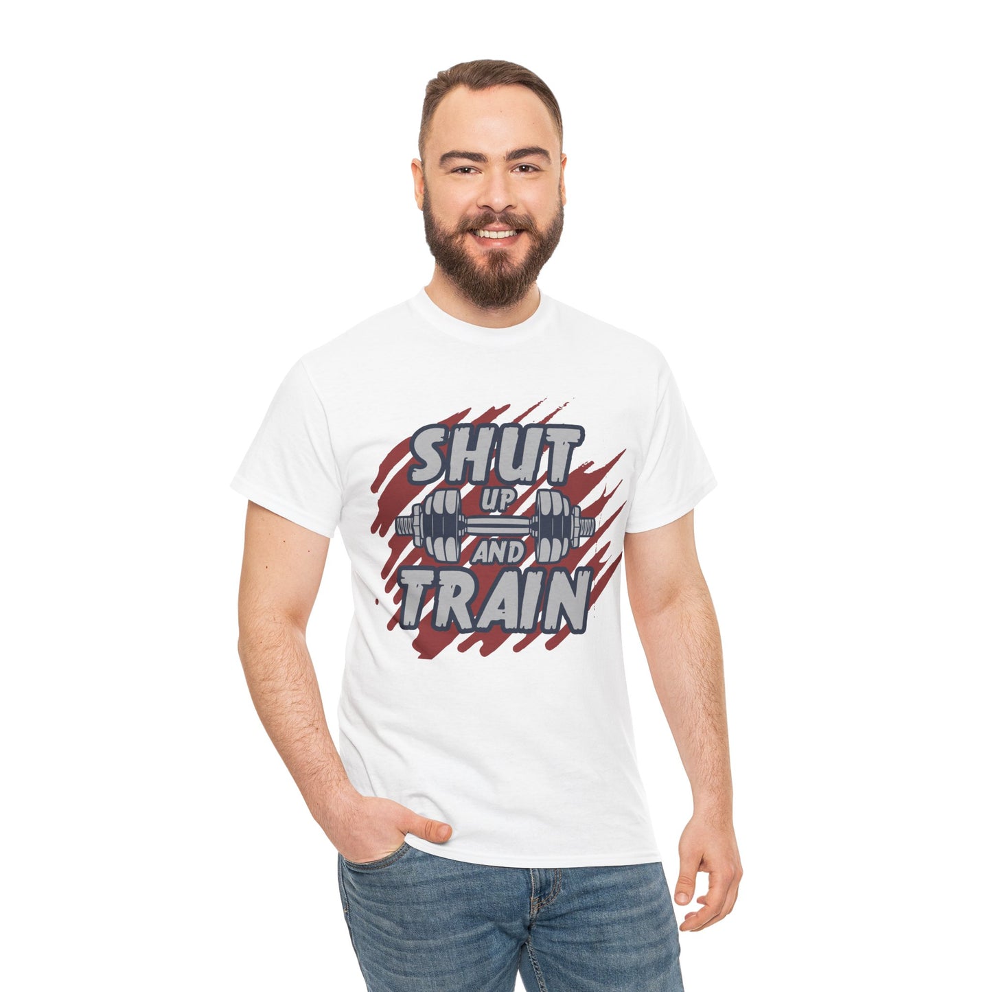 Motivational Workout Tee - 'Shut Up and Train' Unisex Heavy Cotton T-Shirt