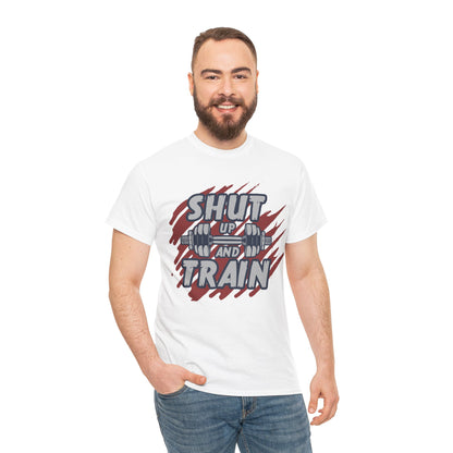 Motivational Workout Tee - 'Shut Up and Train' Unisex Heavy Cotton T-Shirt