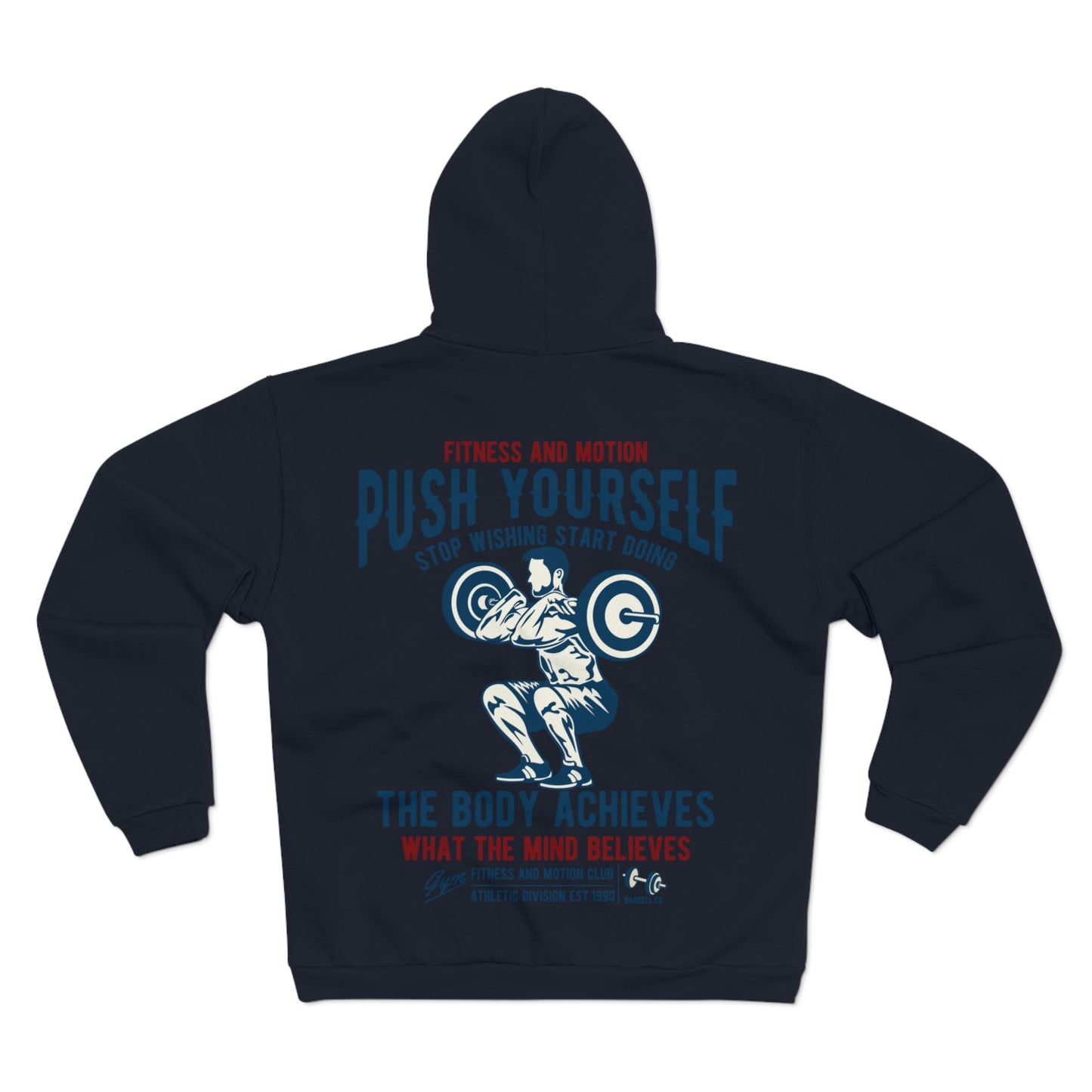 Motivational Fitness Unisex Hooded Zip Sweatshirt - 'Push Yourself' Graphic'