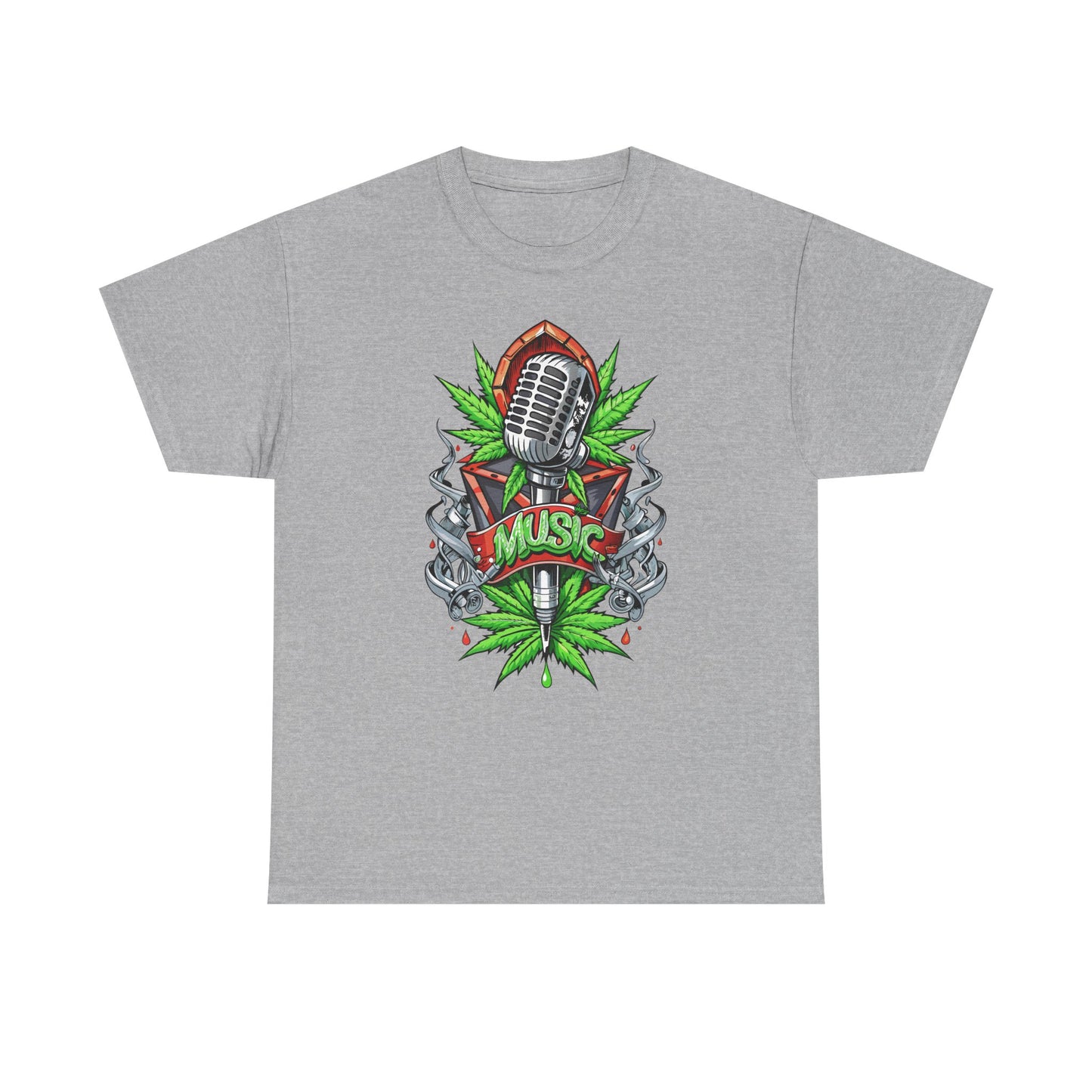 Music Microphone Tee — Retro Mic & Leaf Graphic T-Shirt