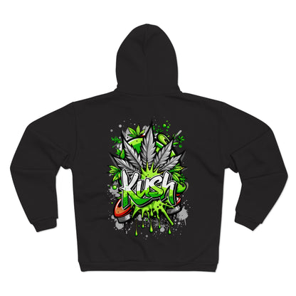 Kush Graffiti Zip Hoodie — Green Cannabis Leaf Street Art Hoodie