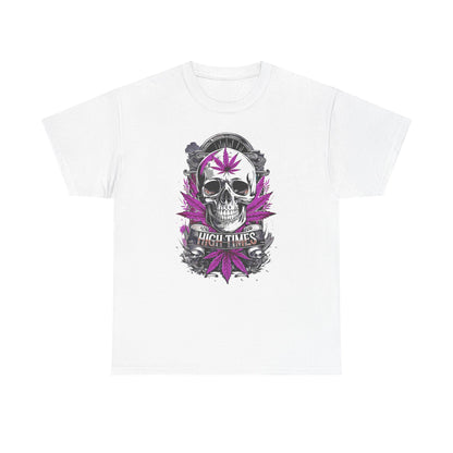Skull & Purple Cannabis Leaf Tee - "High Times" Graphic T-Shirt Both