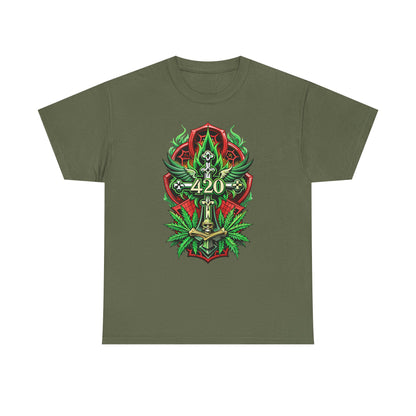 420 Cannabis Shield T-Shirt – Marijuana Leaf Stoner Graphic Tee