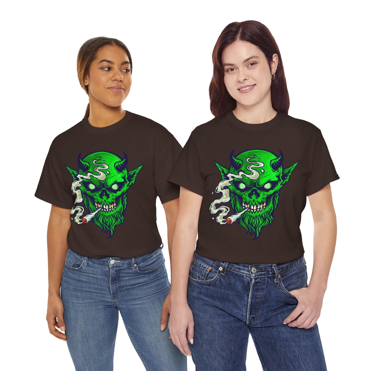 Smoking Green Demon Skull T-Shirt — Creepy Stoner Graphic Tee