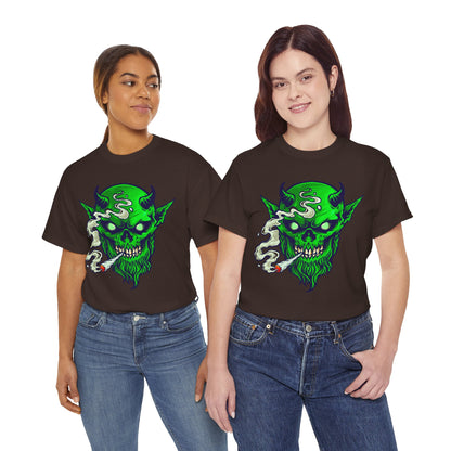 Smoking Green Demon Skull T-Shirt — Creepy Stoner Graphic Tee
