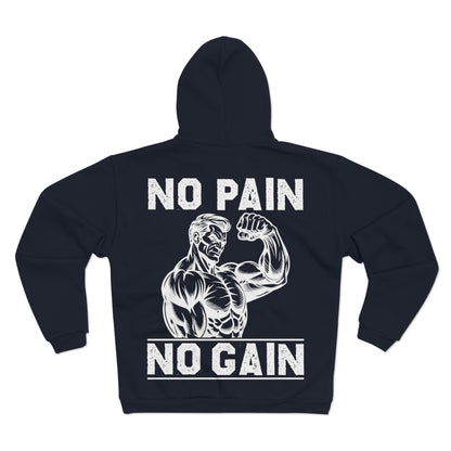 Unisex Zip Hoodie - No Pain No Gain Graphic Sweatshirt for Fitness Enthusiasts