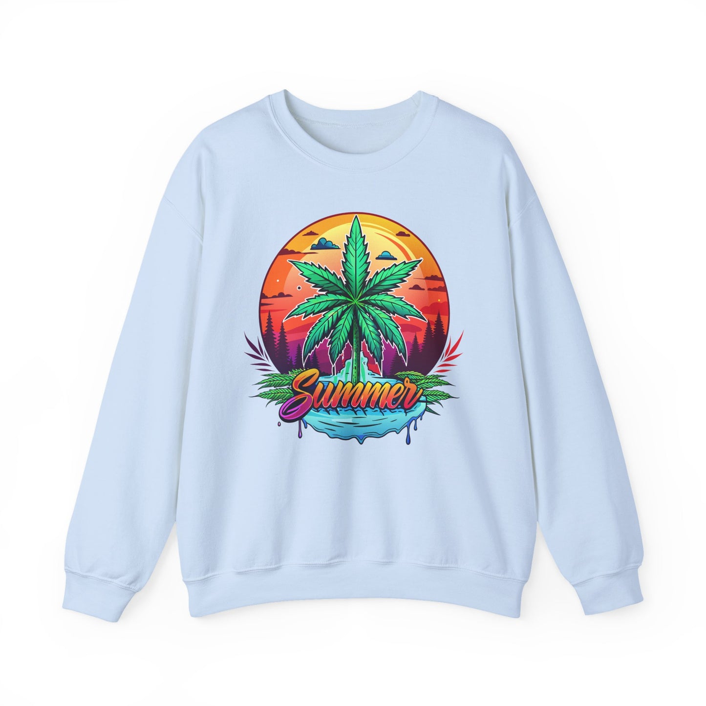 Summer Cannabis Leaf Swaetshirt – Retro Tropical Sunset