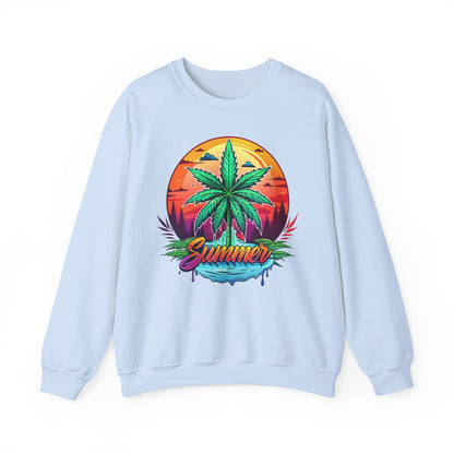 Summer Cannabis Leaf Swaetshirt – Retro Tropical Sunset