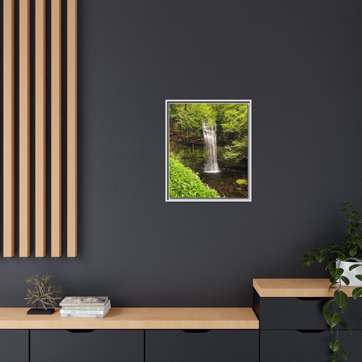Glacer Waterfall Matte Canvas, Framed (Multi-color)