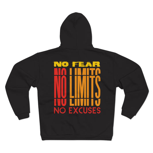 Inspirational Unisex Hooded Zip Sweatshirt - No Fear, No Limits, No Excuses