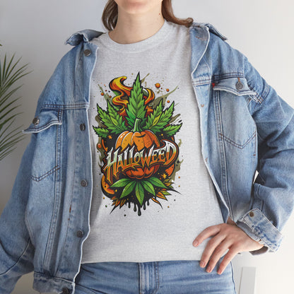 Halloween Pumpkin Graphic Tee — 'Halloween' Pumpkin & Leaves Illustration