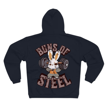 Buns of Steel Unisex Hooded Zip Sweatshirt - Fun Fitness Humor Hoodie for Gym Lovers