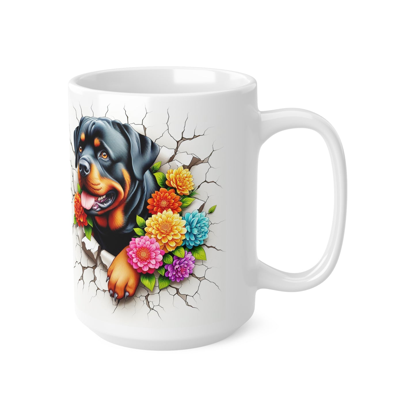 Rottweiler Floral Ceramic Coffee Mug - 11oz & 15oz
