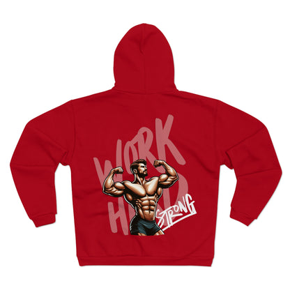 Work Hard Strong Unisex Hooded Zip Sweatshirt - Motivational Fitness Apparel