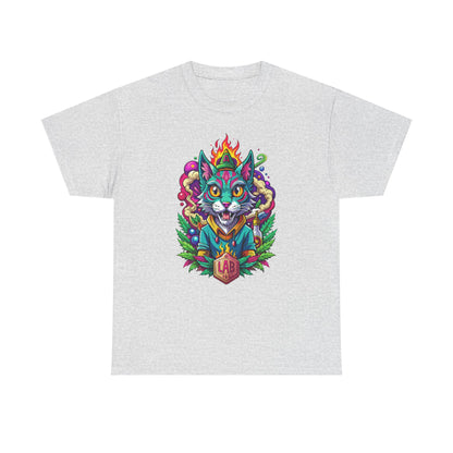 Psychedelic Flame Cat Graphic Tee — Colorful Trippy Cat Design