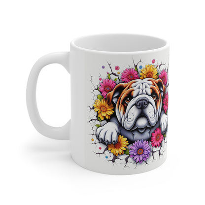 Bulldog Floral Ceramic Coffee Mug - 11oz/15oz
