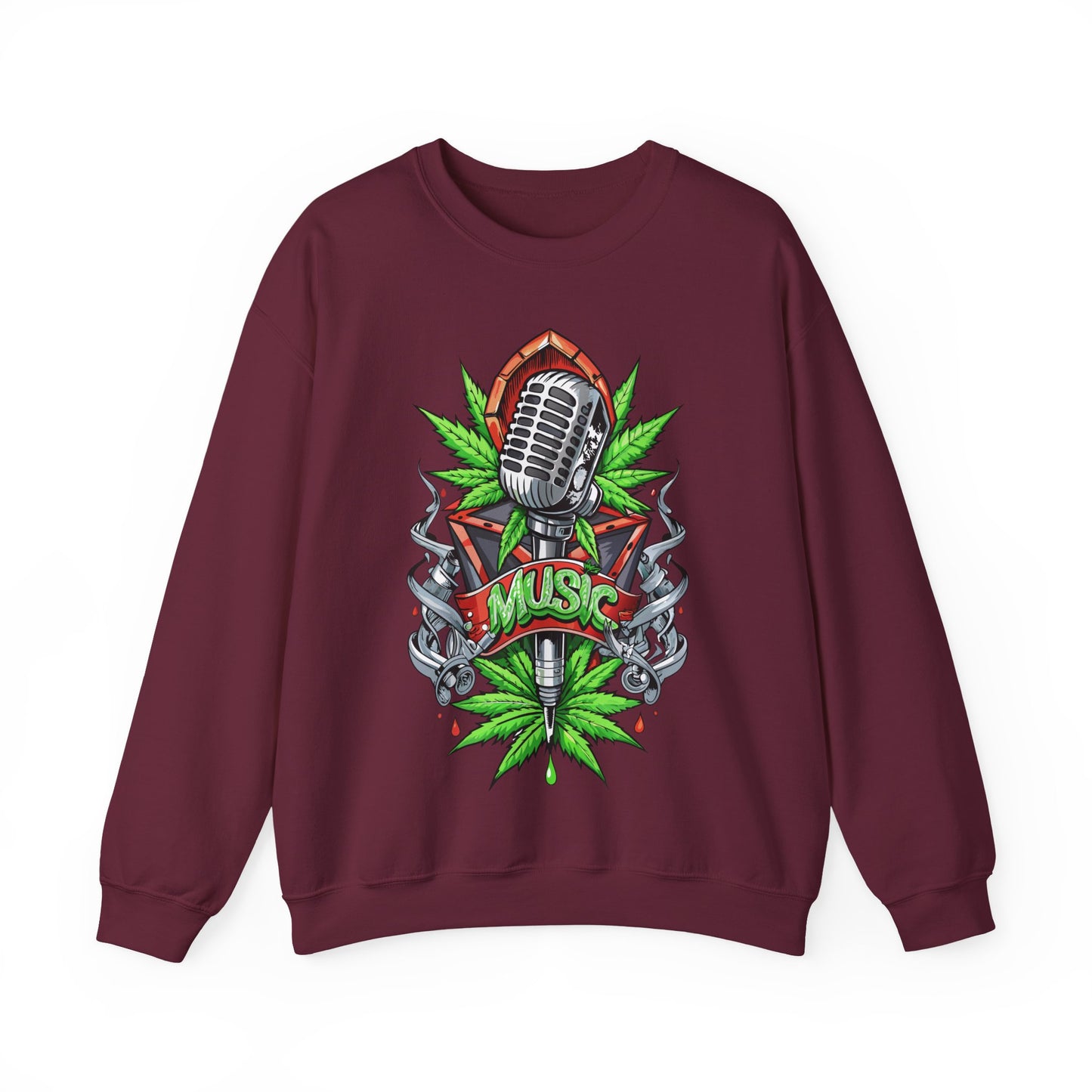 Music Microphone — Retro Mic & Leaf Graphic Sweatshirt