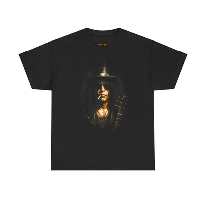 Rock Guitarist Portrait T-Shirt – Vintage Slash-Style Music Tee