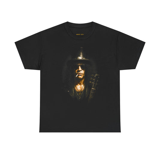 Rock Guitarist Portrait T-Shirt – Vintage Slash-Style Music Tee