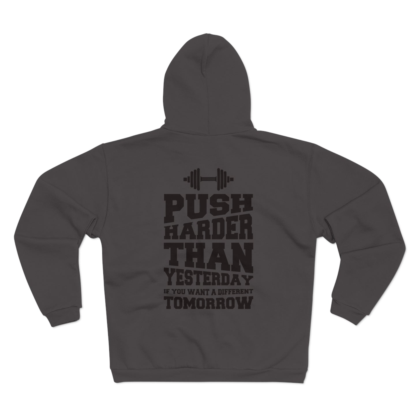 Motivational Fitness Hoodie - "Push Harder Than Yesterday" Unisex Hooded Zip Sweatshirt