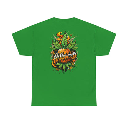 Hallowed Harvest Tee — Halloween Mask & Pumpkin Graphic T-Shirt