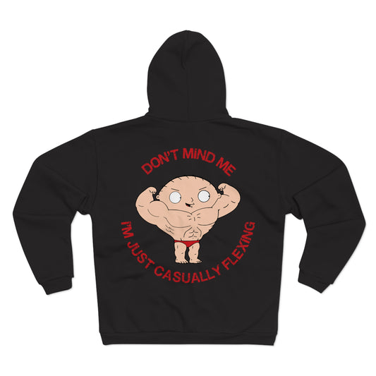 Funny Unisex Hooded Zip Sweatshirt - "Don't Mind Me, I'm Just Casually Flexing"