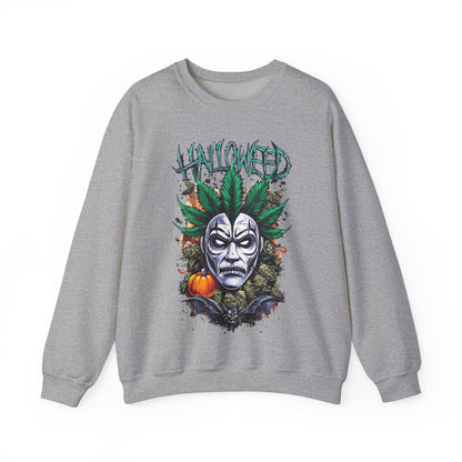 Hallowed Harvest — Halloween Mask & Pumpkin Graphic Sweatshirt