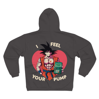 I Feel Your Pump Unisex Hooded Zip Sweatshirt - Perfect for Anime Fans & Fitness Lovers