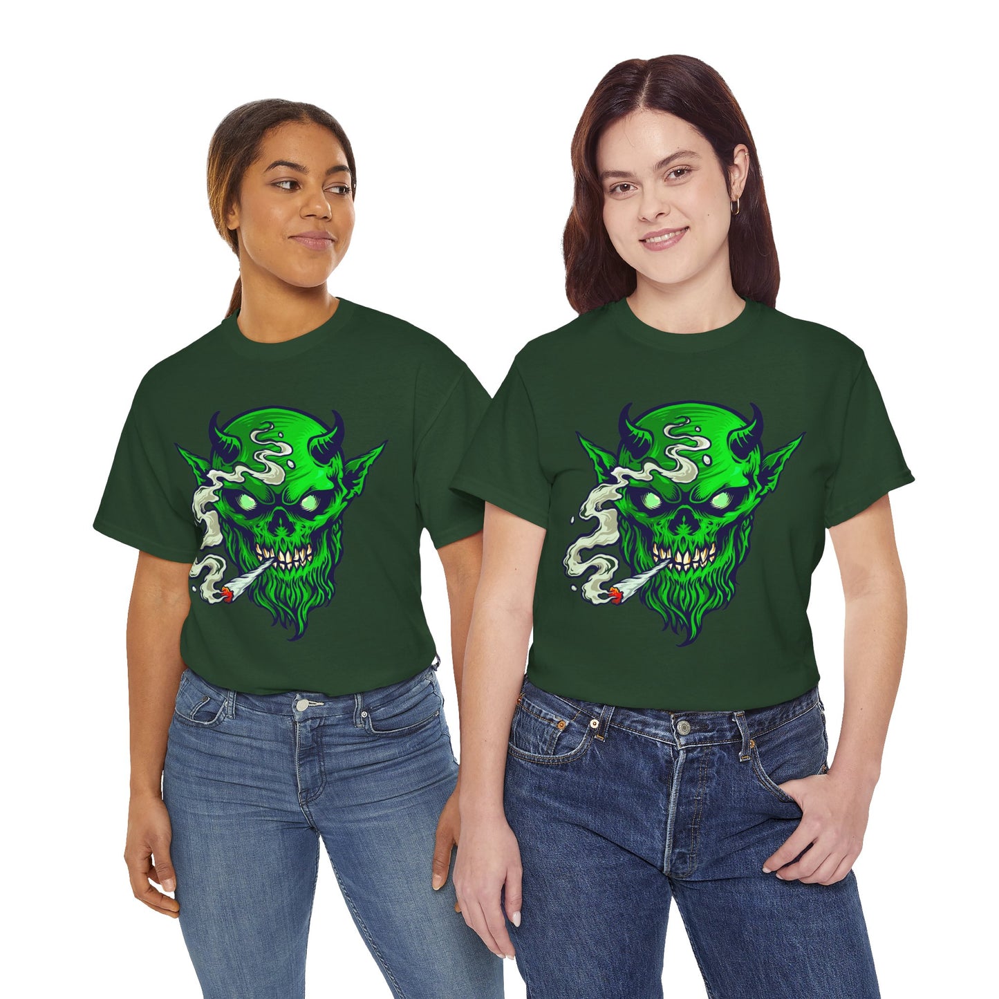 Smoking Green Demon Skull T-Shirt — Creepy Stoner Graphic Tee