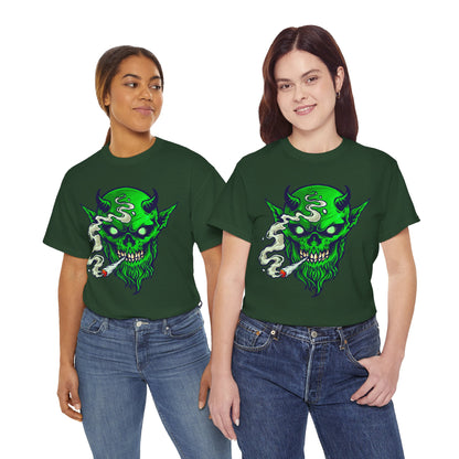Smoking Green Demon Skull T-Shirt — Creepy Stoner Graphic Tee