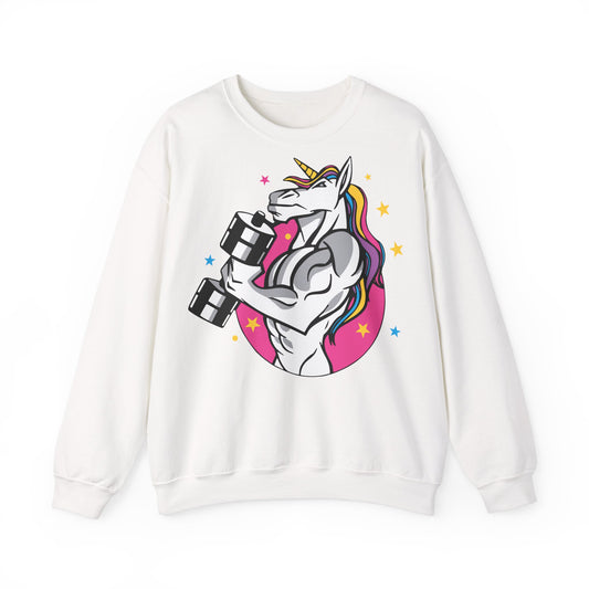 Muscle Unicorn Workout - Unisex Heavy Blend™ Crewneck Sweatshirt for Fitness Lovers White
