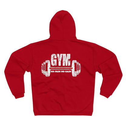 Unisex Hooded Zip Sweatshirt - "No Pain No Gain" Gym Pullover