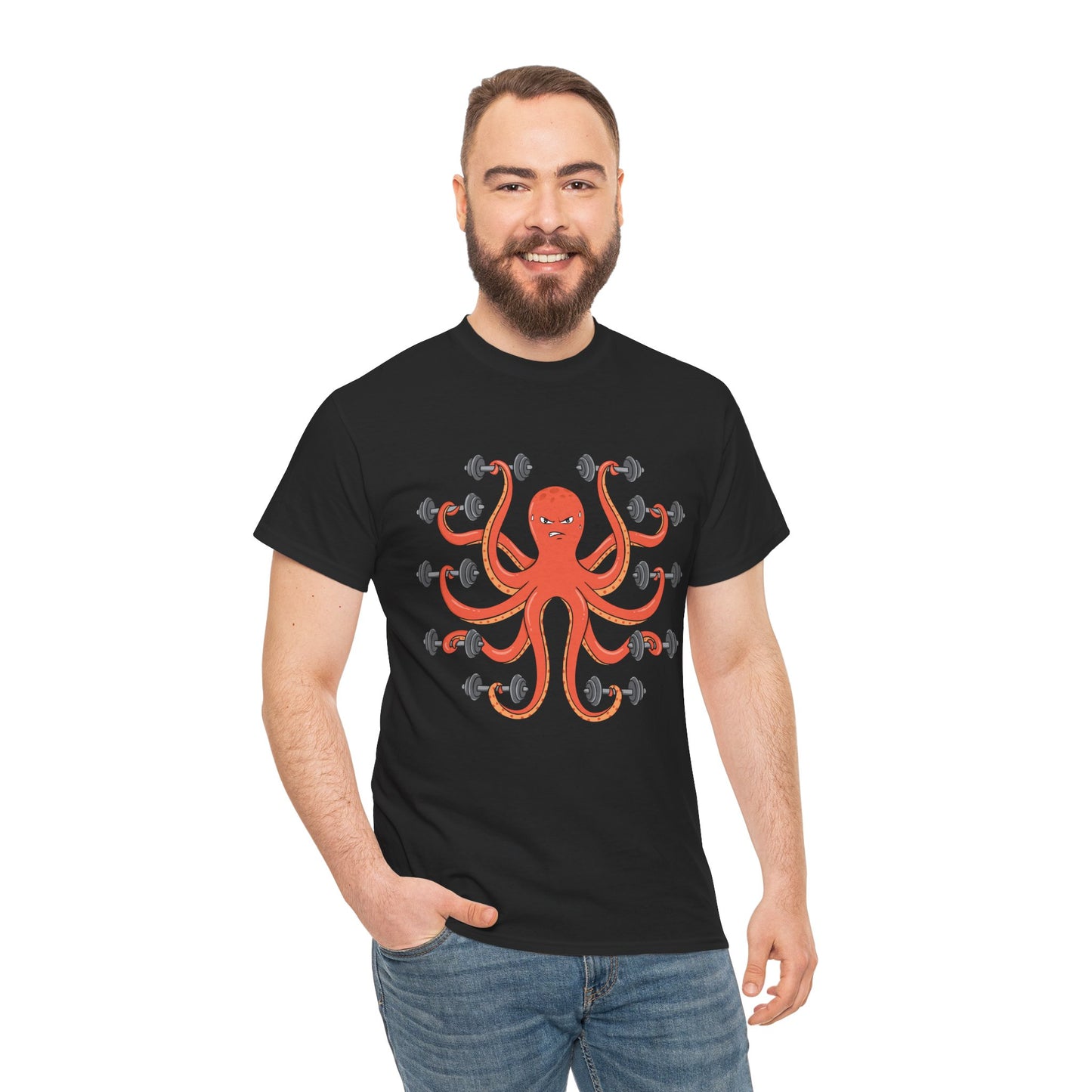 Gym Octopus Unisex Heavy Cotton Tee - Funny Fitness Shirt Black