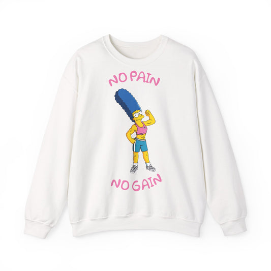 Motivational Marge Simpson Sweatshirt - 'No Pain No Gain' White