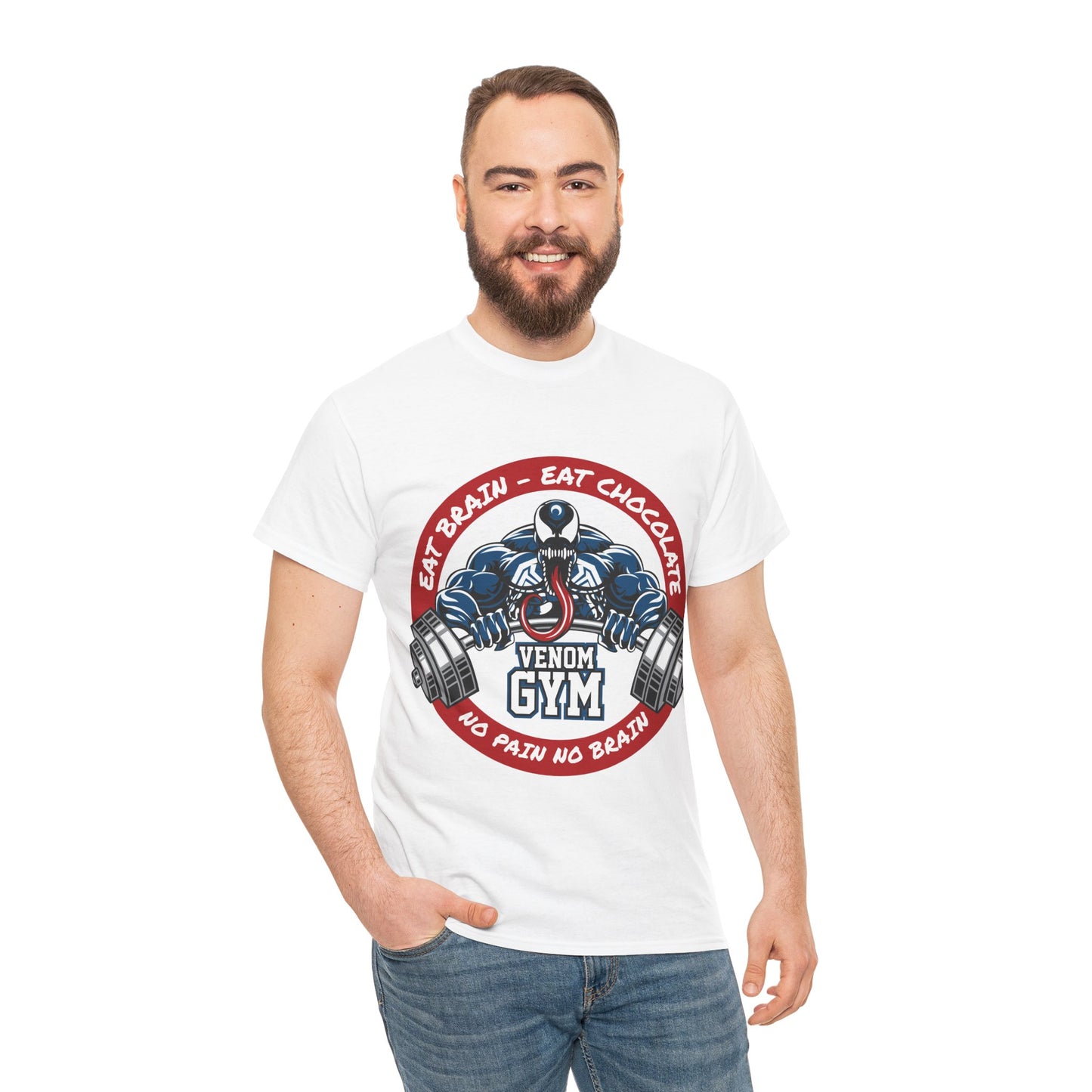 Venom Gym Unisex Heavy Cotton Tee - Eat Brain Eat Chocolate Design White