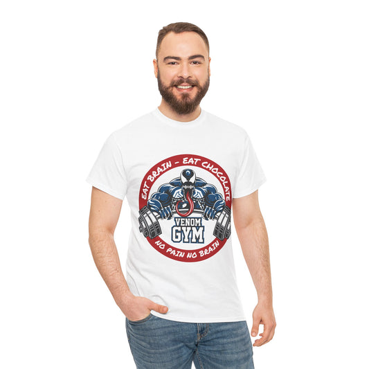 Venom Gym Unisex Heavy Cotton Tee - Eat Brain Eat Chocolate Design White
