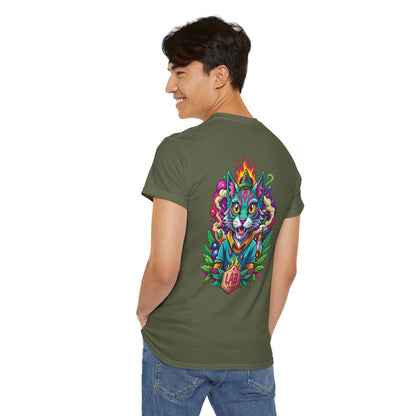 Psychedelic Flame Cat Graphic Tee — Colorful Trippy Cat Design