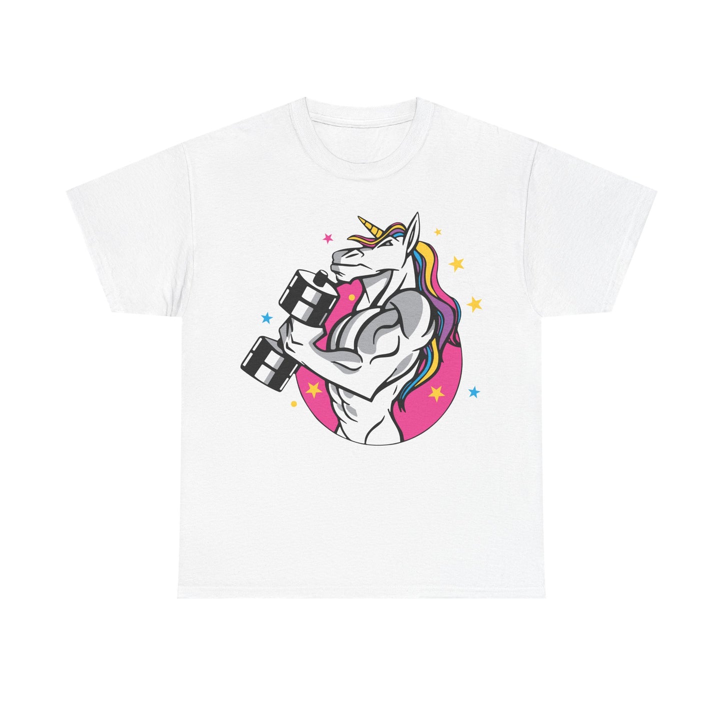 Muscle Unicorn Workout Tee - Unisex Heavy Cotton Tee for Fitness Lovers White