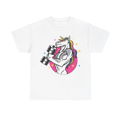 Muscle Unicorn Workout Tee - Unisex Heavy Cotton Tee for Fitness Lovers White