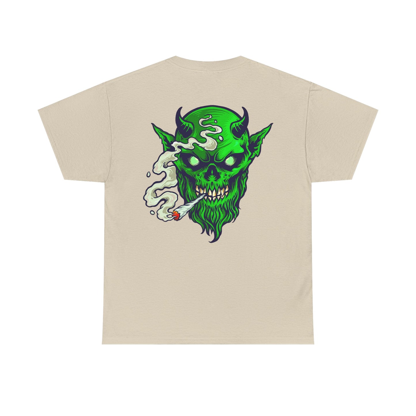 Smoking Green Demon Skull T-Shirt — Creepy Stoner Graphic Tee