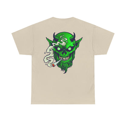 Smoking Green Demon Skull T-Shirt — Creepy Stoner Graphic Tee