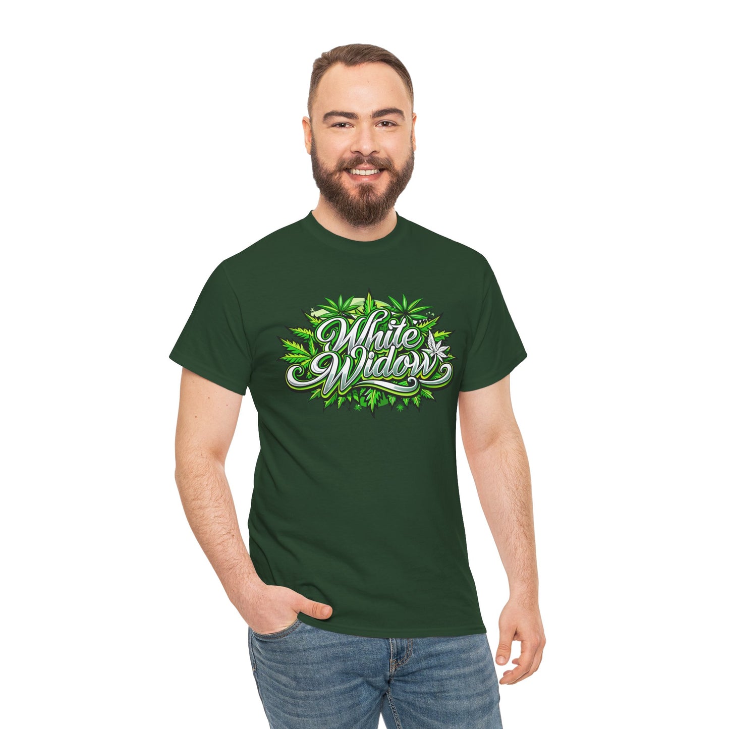 White Widow Graphic Tee — Cannabis Leaf Logo T-Shirt