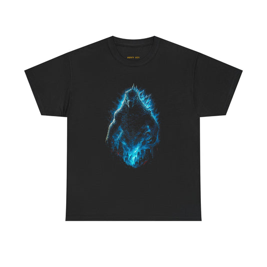 Ghostly Blue Flame T-Shirt — Spectral Hooded Figure Tee