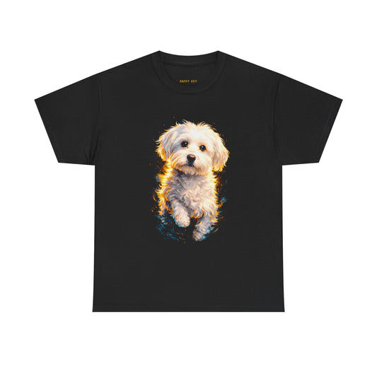 Cute Fluffy Dog T‑Shirt — Golden Glow Maltese Puppy Tee