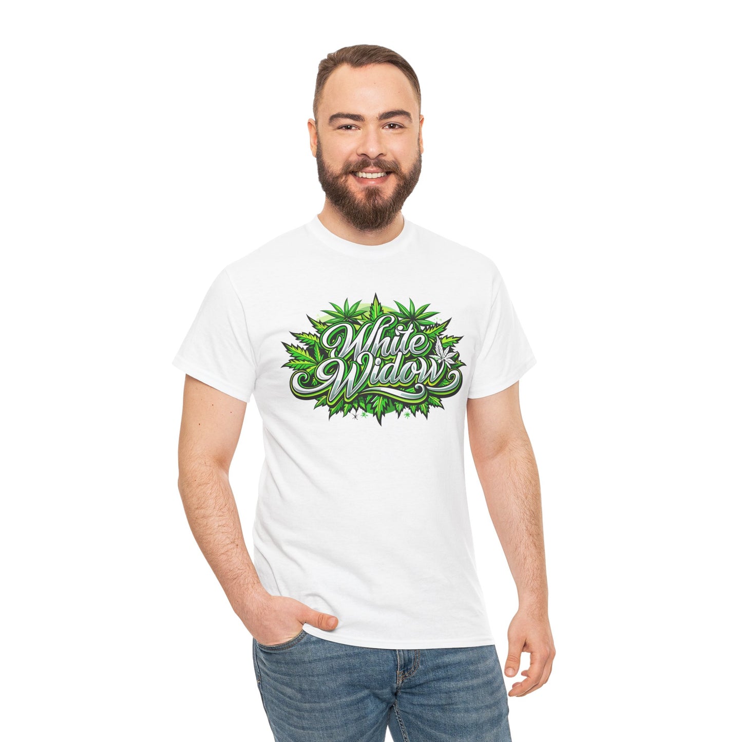 White Widow Graphic Tee — Cannabis Leaf Logo T-Shirt