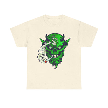Smoking Green Demon Skull T-Shirt — Creepy Stoner Graphic Tee