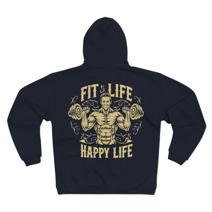 Fit Life Happy Life Unisex Zip Hoodie - Perfect for Fitness Enthusiasts