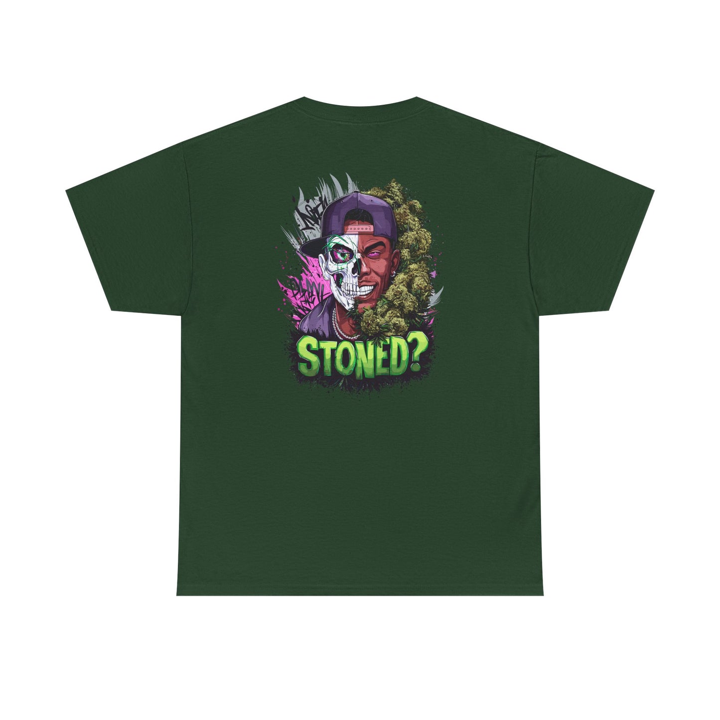 T-Shirt — 'Stoned?' Skull Face Graphic Tee for Cannabis Lovers
