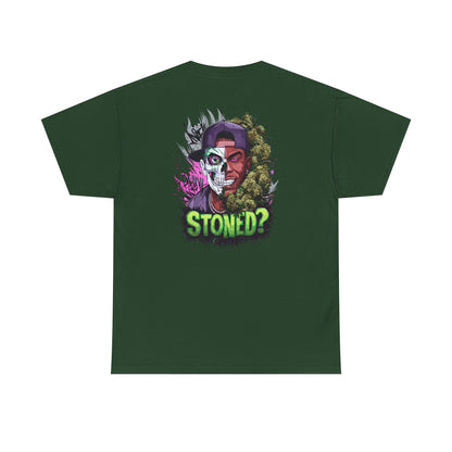 T-Shirt — 'Stoned?' Skull Face Graphic Tee for Cannabis Lovers